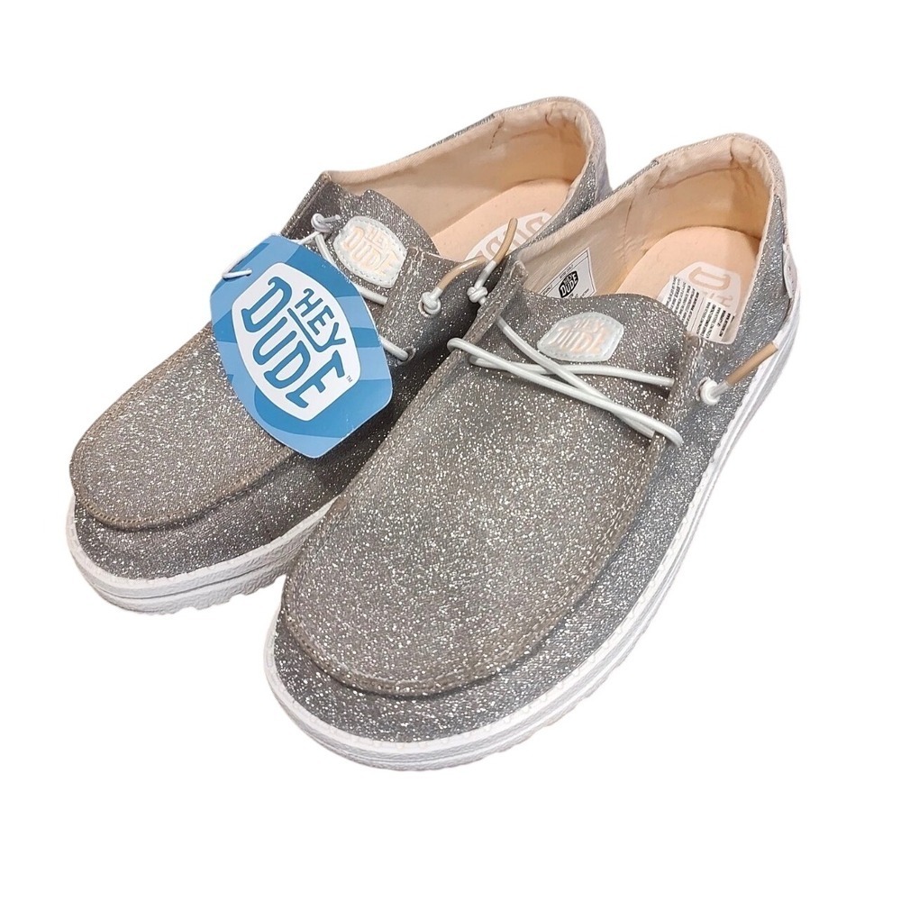 Hey Dude Wendy Shoes Women Size 6 D Silver New Sparkling Glitter Slip On Loafers - Picture 9 of 11